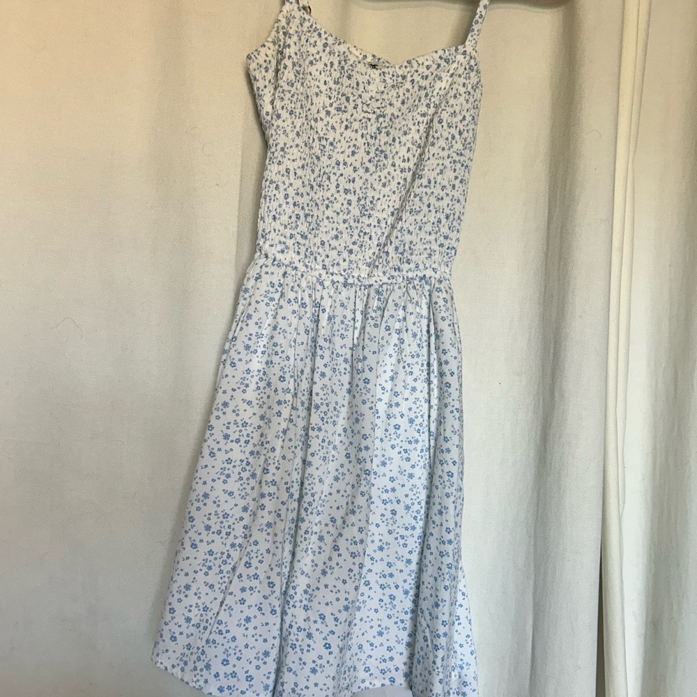 Hollister White Romper with Light Blue Floral Print